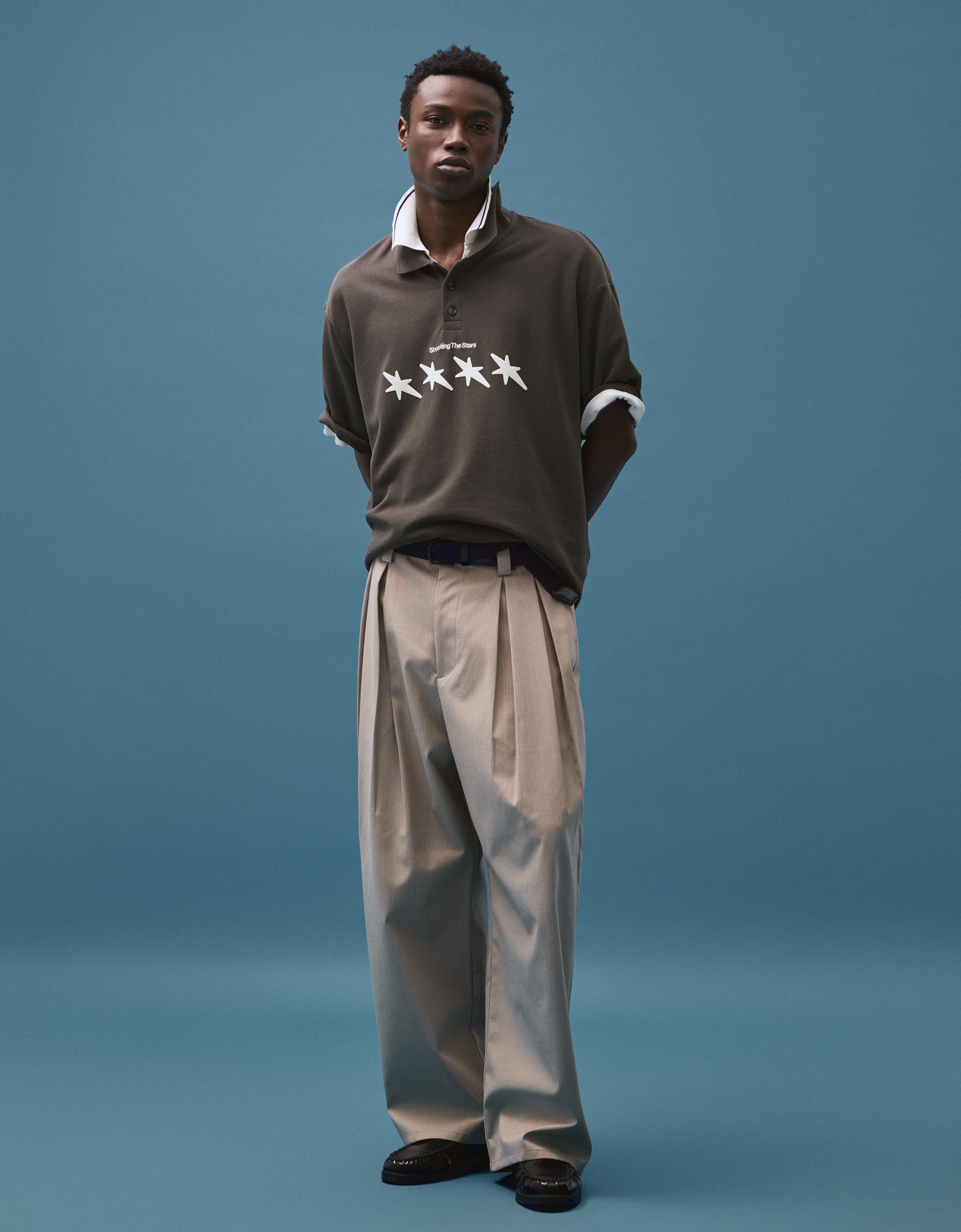 Baskılı boxy fit polo yaka t-shirt - Görsel 5