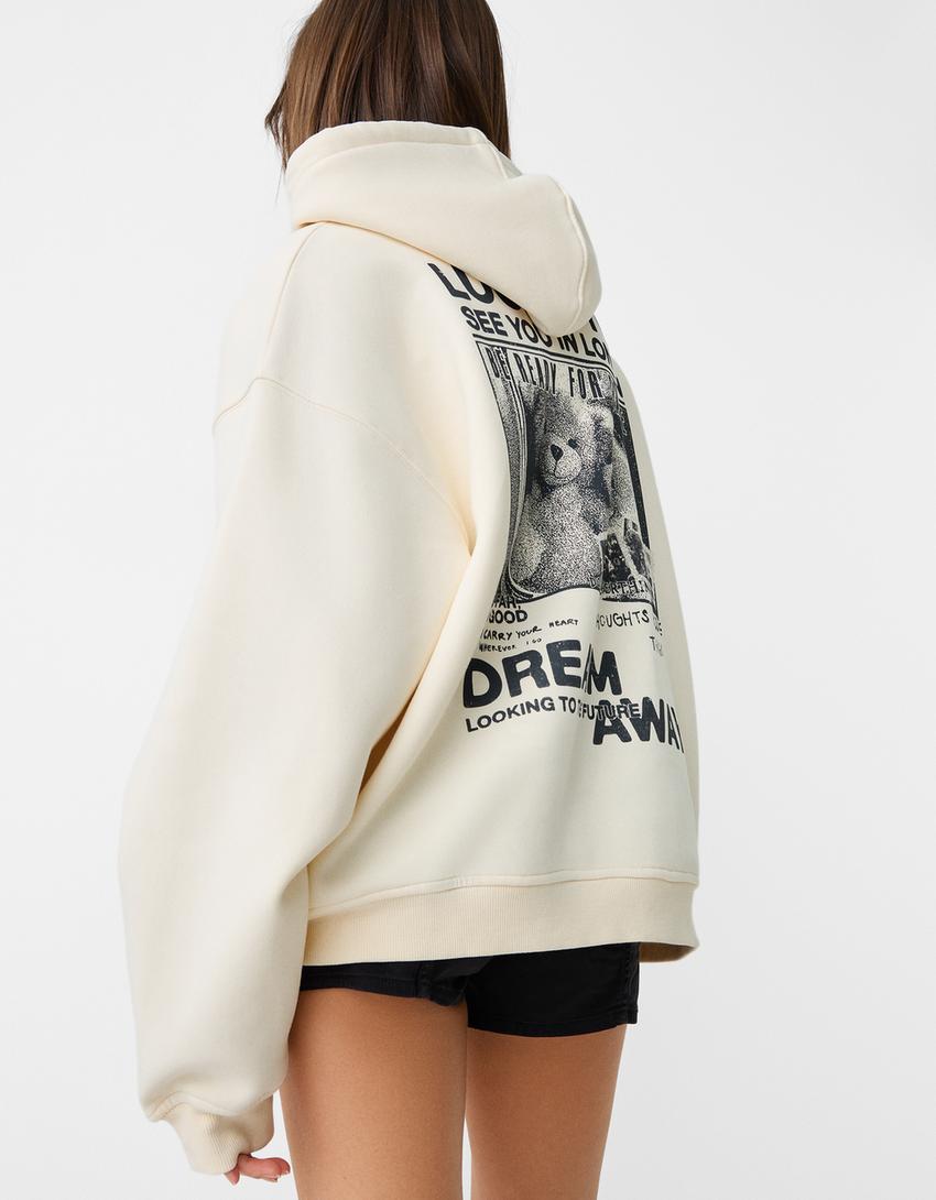 Printed oversize hoodie-Beige