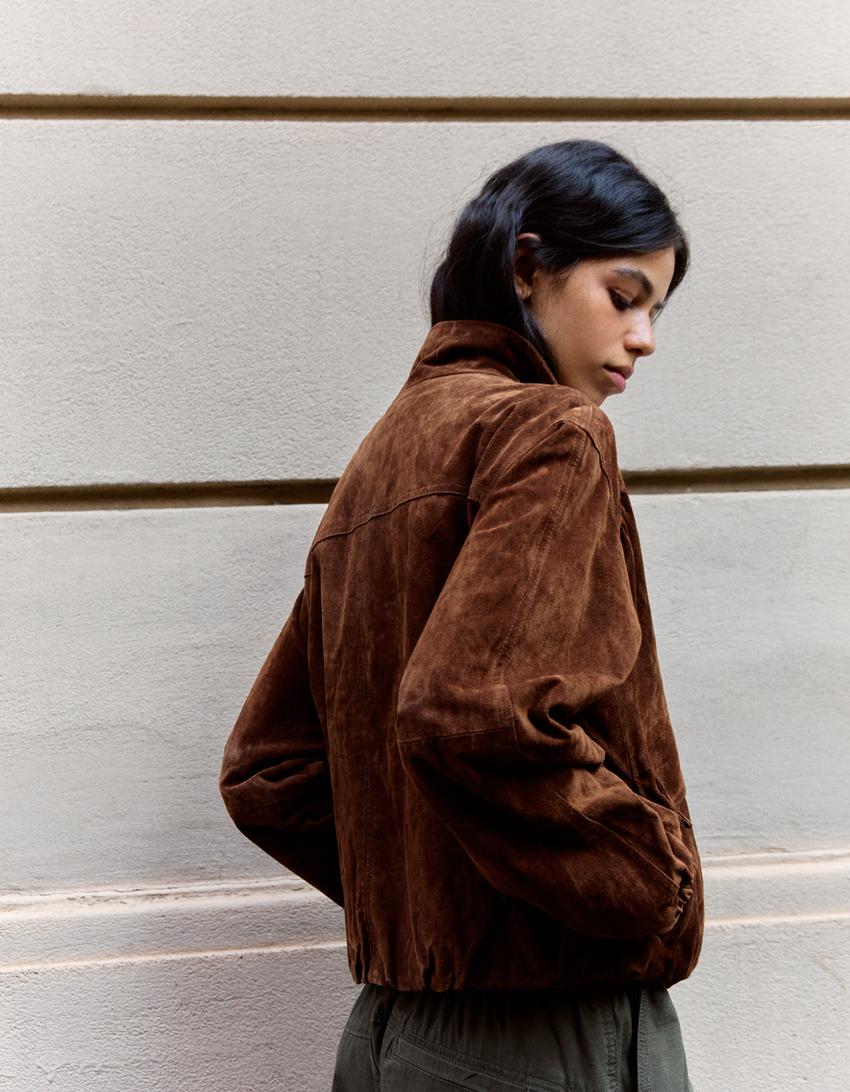 Giubbotto pelle tasche-Marrone