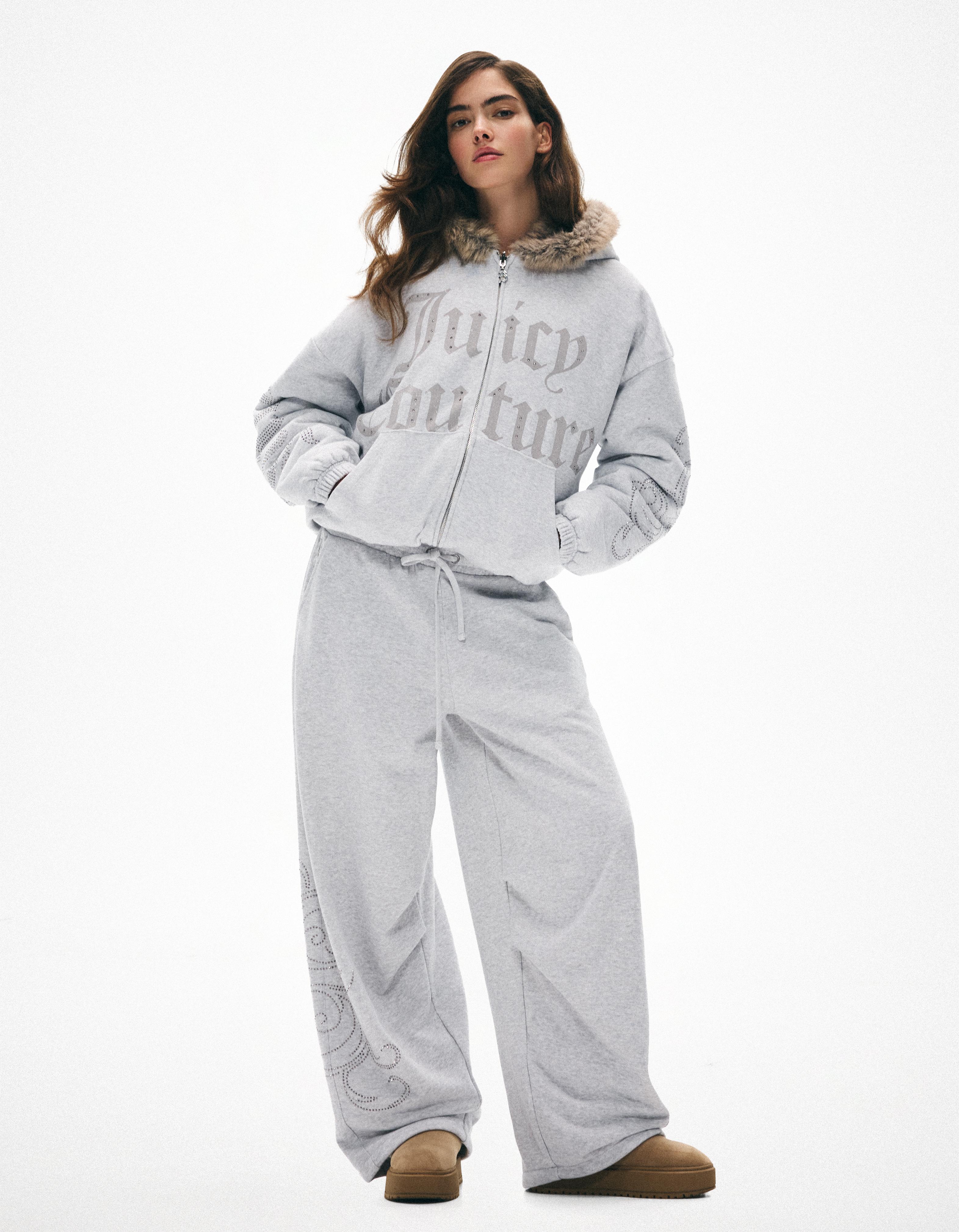 Bershka Spodnie Z Dzianiny Dresowej Juicy Couture X Bershka Kobieta Szary