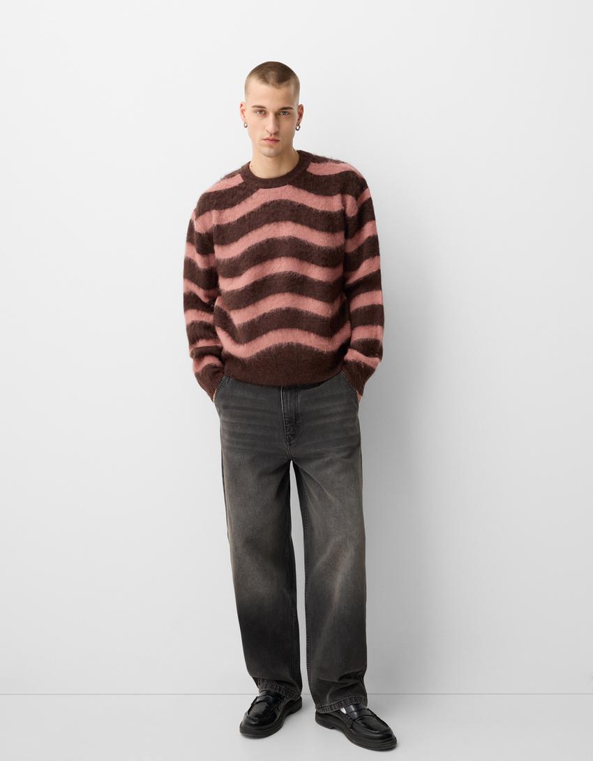 Striped faux fur sweater - Men | Bershka