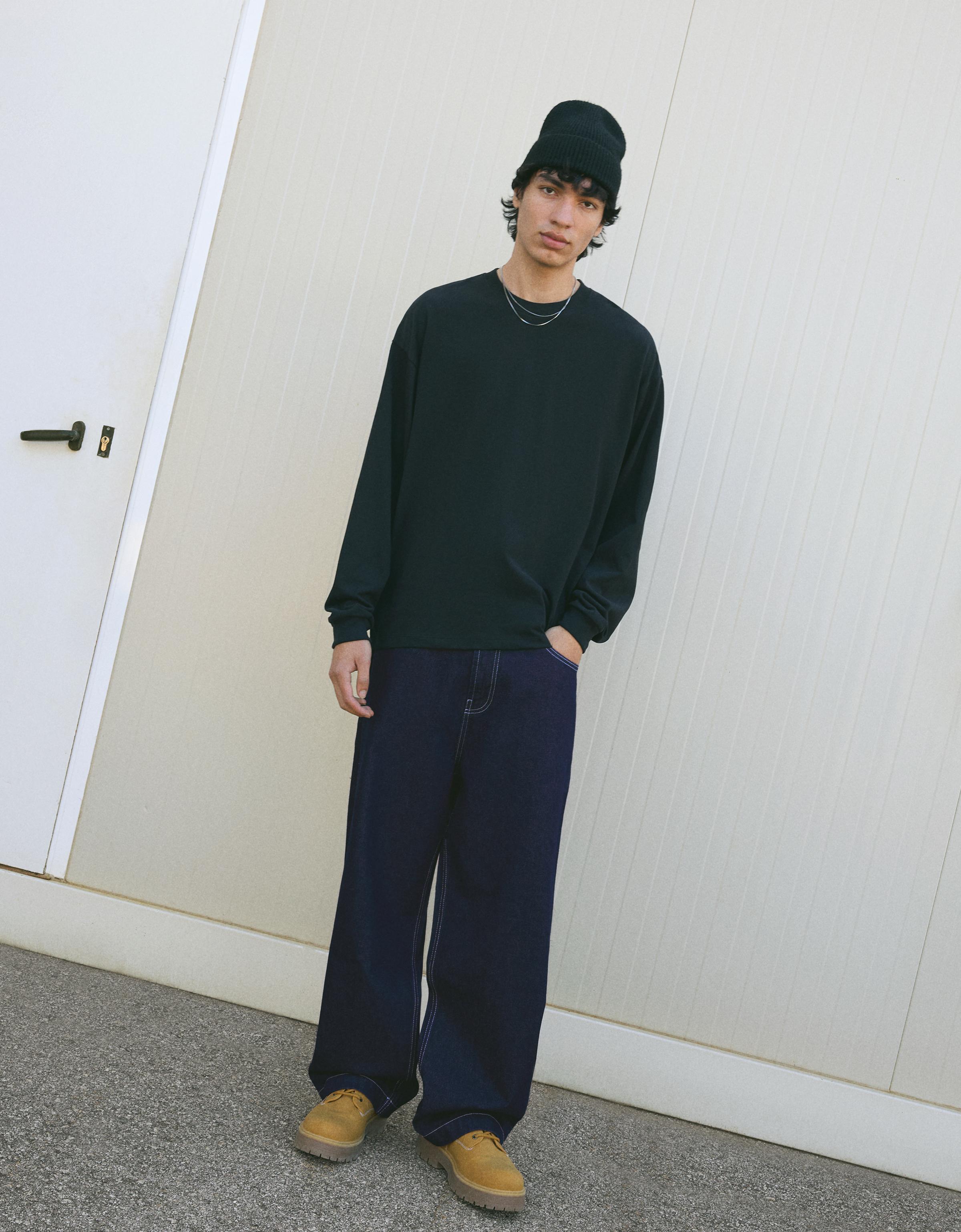 Bershka Barrel Jeans Herren 40 Marinenblau