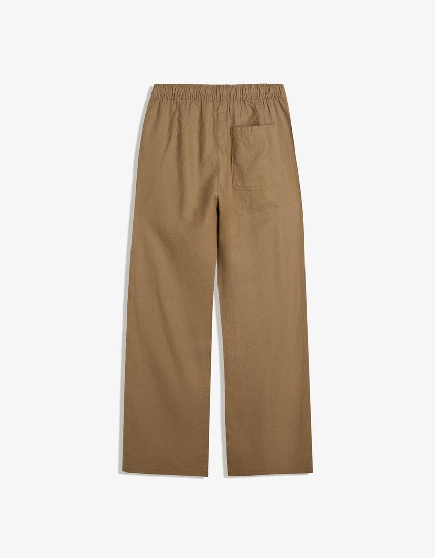 Wide-leg linen blend jogger trousers-Camel