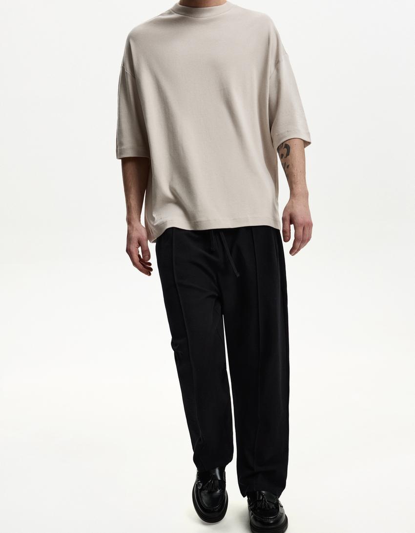 Textured wide-leg trousers-Black