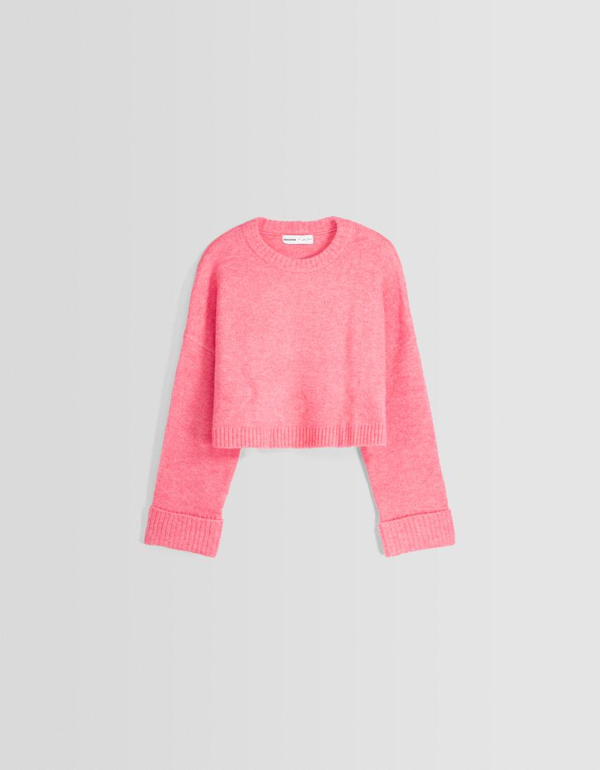 Pull court col rond-Rose-4