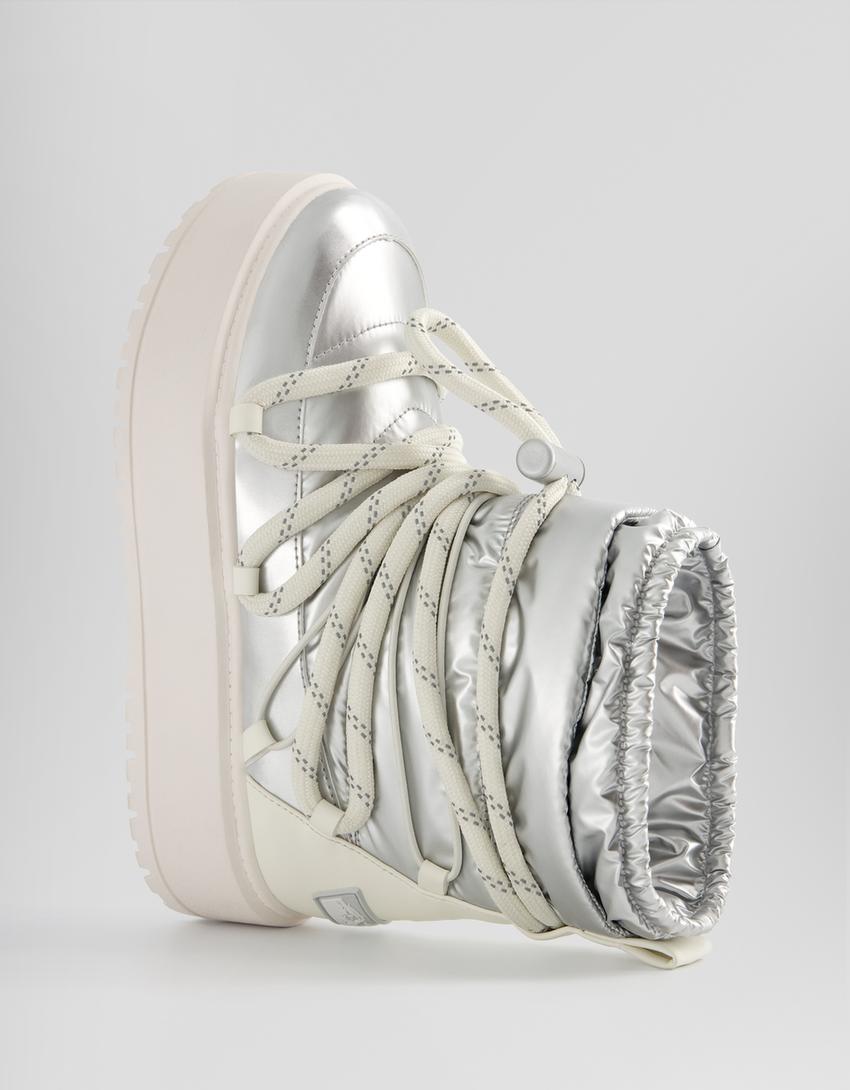 مجموعة التزلج- بوت مبطن برقبة للكاحل ونعل عال-رمادي-4