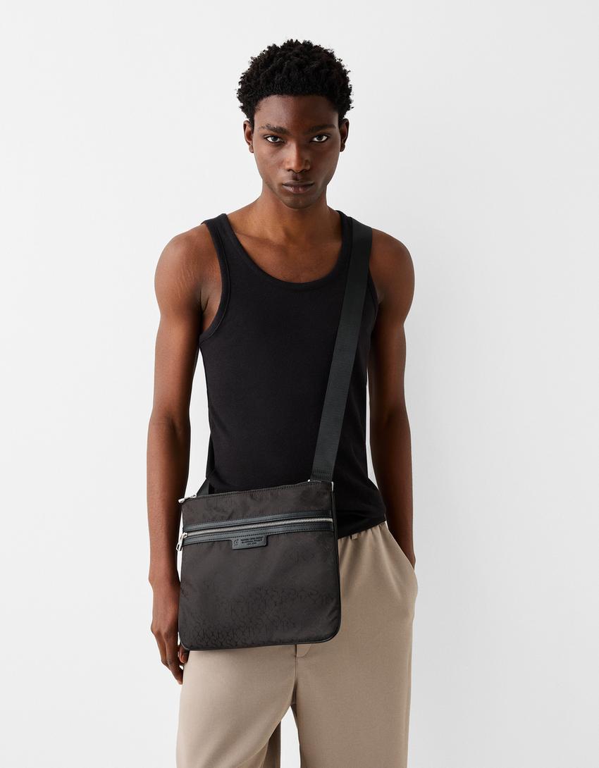 Sac bandoulière technique imprimé-Noir-1