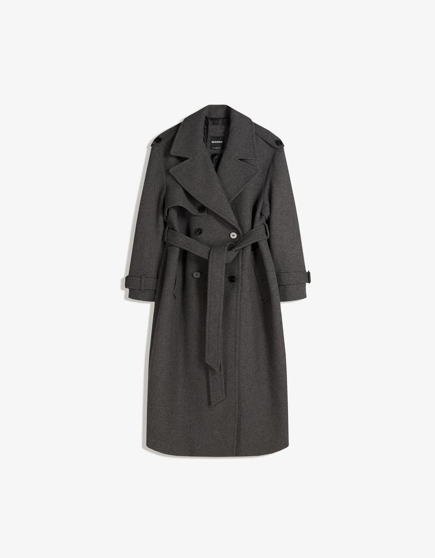Trench-coat oversize en laine-Gris