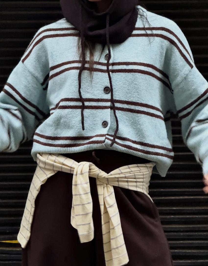 Gilet à boutons rayé-Bleu turquoise