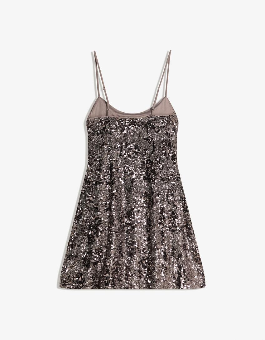 Sequinned strappy dress-Dark grey