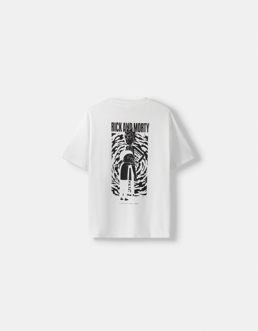 تيشرت بطبعة ريك ومورتي وقصّة مربعة وأكمام قصيرة-أبيض-5