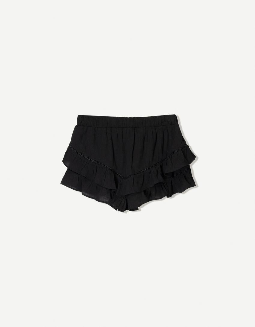 Textured boho skort-Black