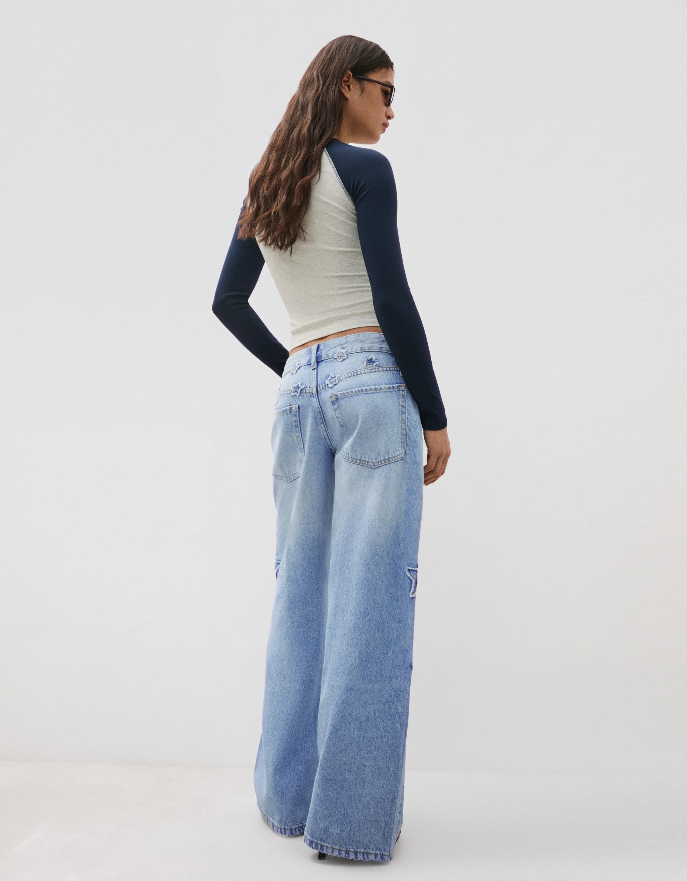 Boyfriend jeans with star print — Light blue