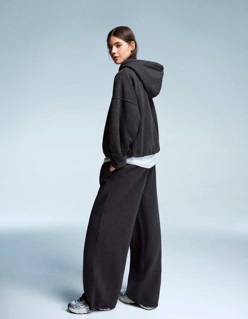 Plush joggers with stoppers-Dark grey-2