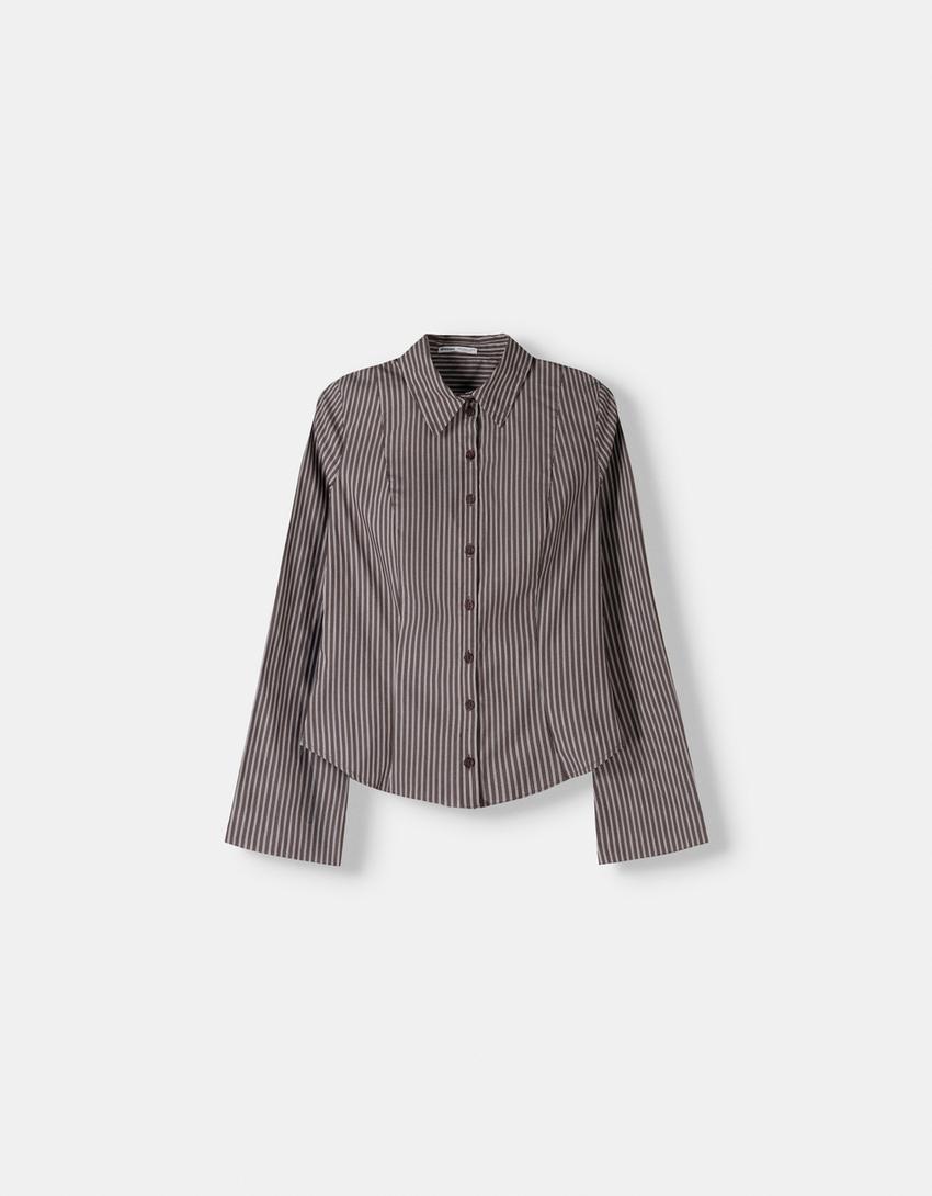 Chemise cintrée manches évasées-Marron