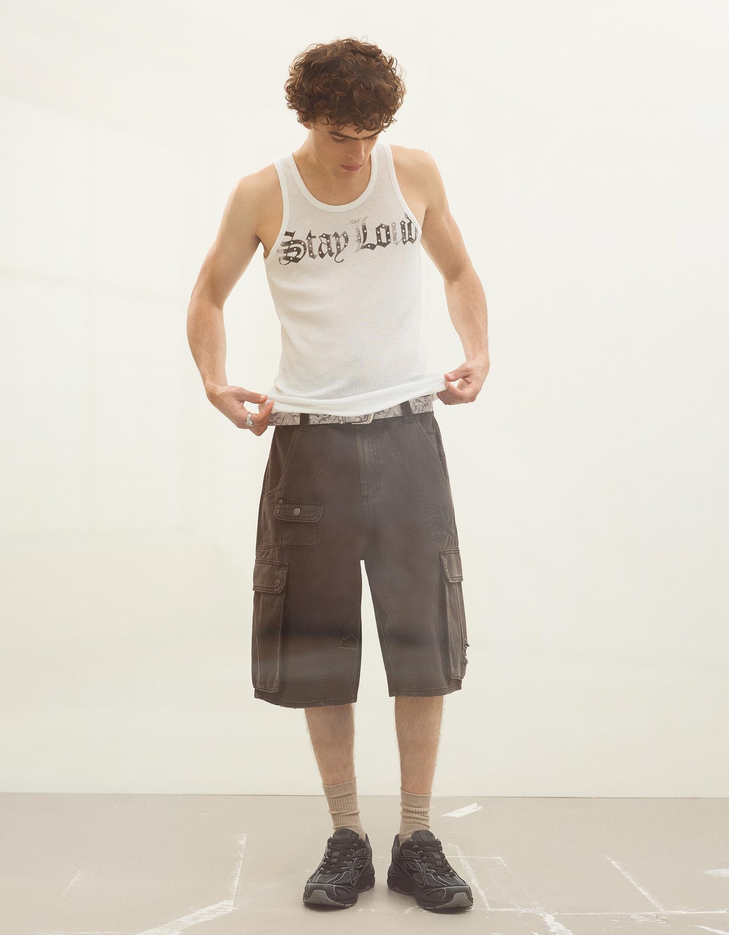 Bershka Bermuda Skater Cargo Uomo 42 (Eur 36) Grigio