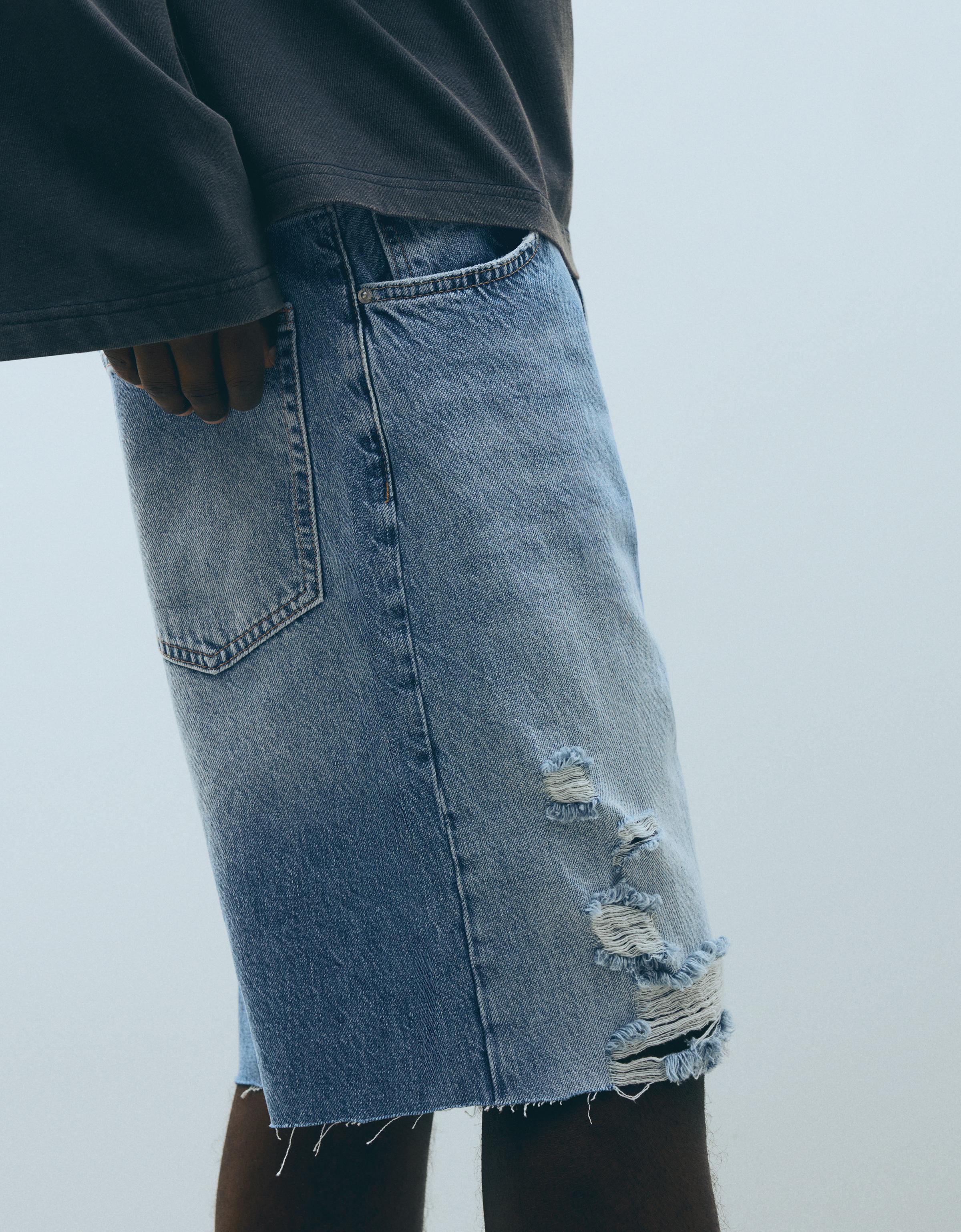 Ripped denim Bermuda shorts — Blue