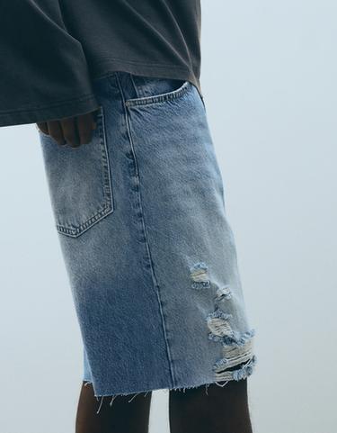 Ripped denim Bermuda shorts — Blue 4