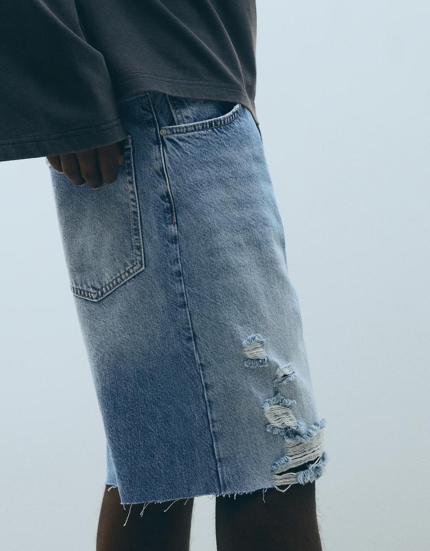 Bermuda denim strappati-Azzurro