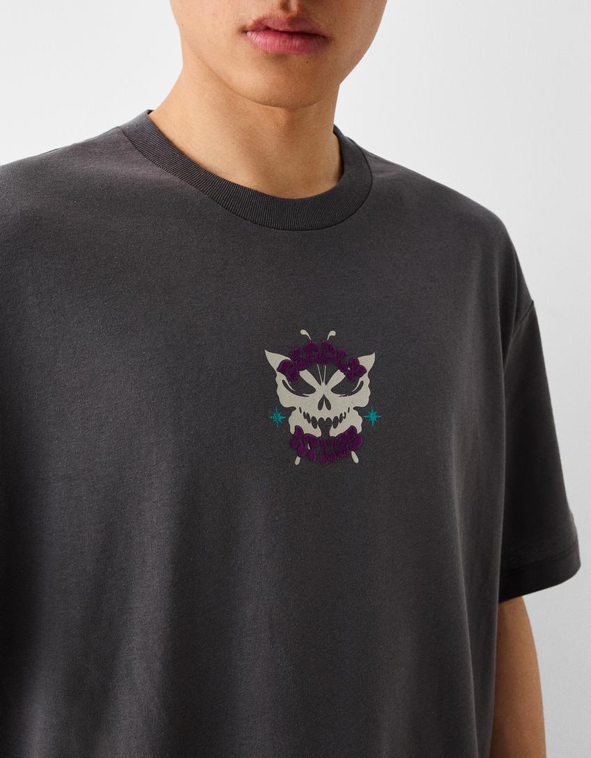 T-shirt boxy fit imprimé-Gris-6