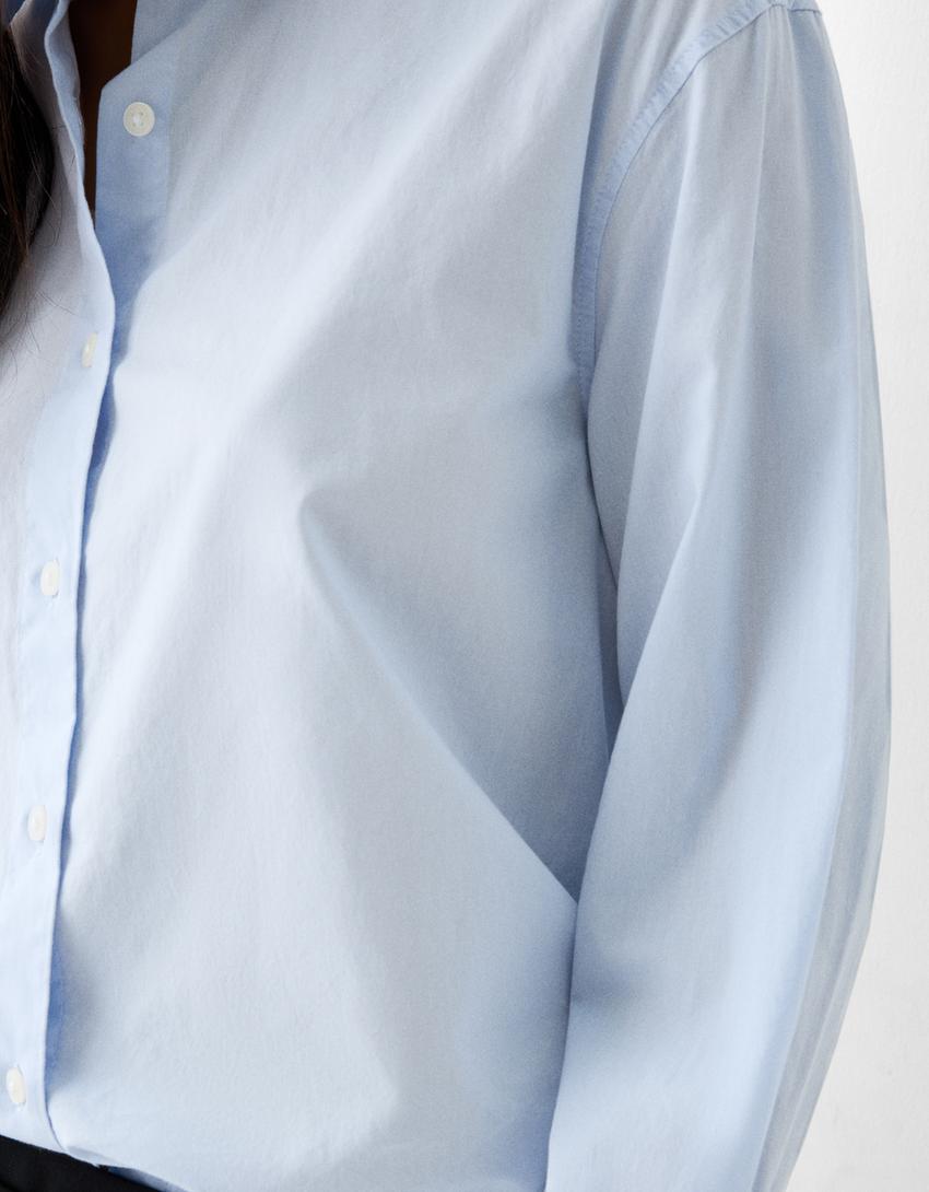 Long sleeve poplin shirt-Light blue-5