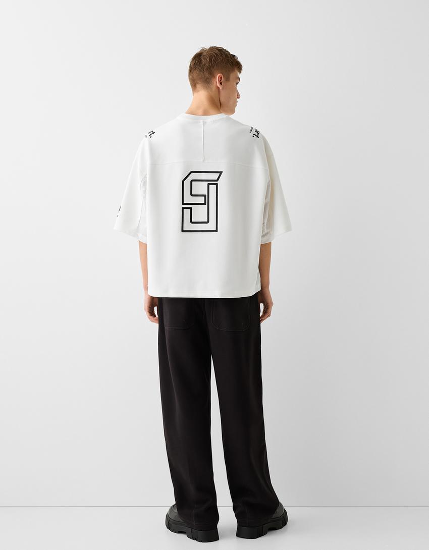 T-shirt manches courtes boxy fit imprimé-Blanc-1