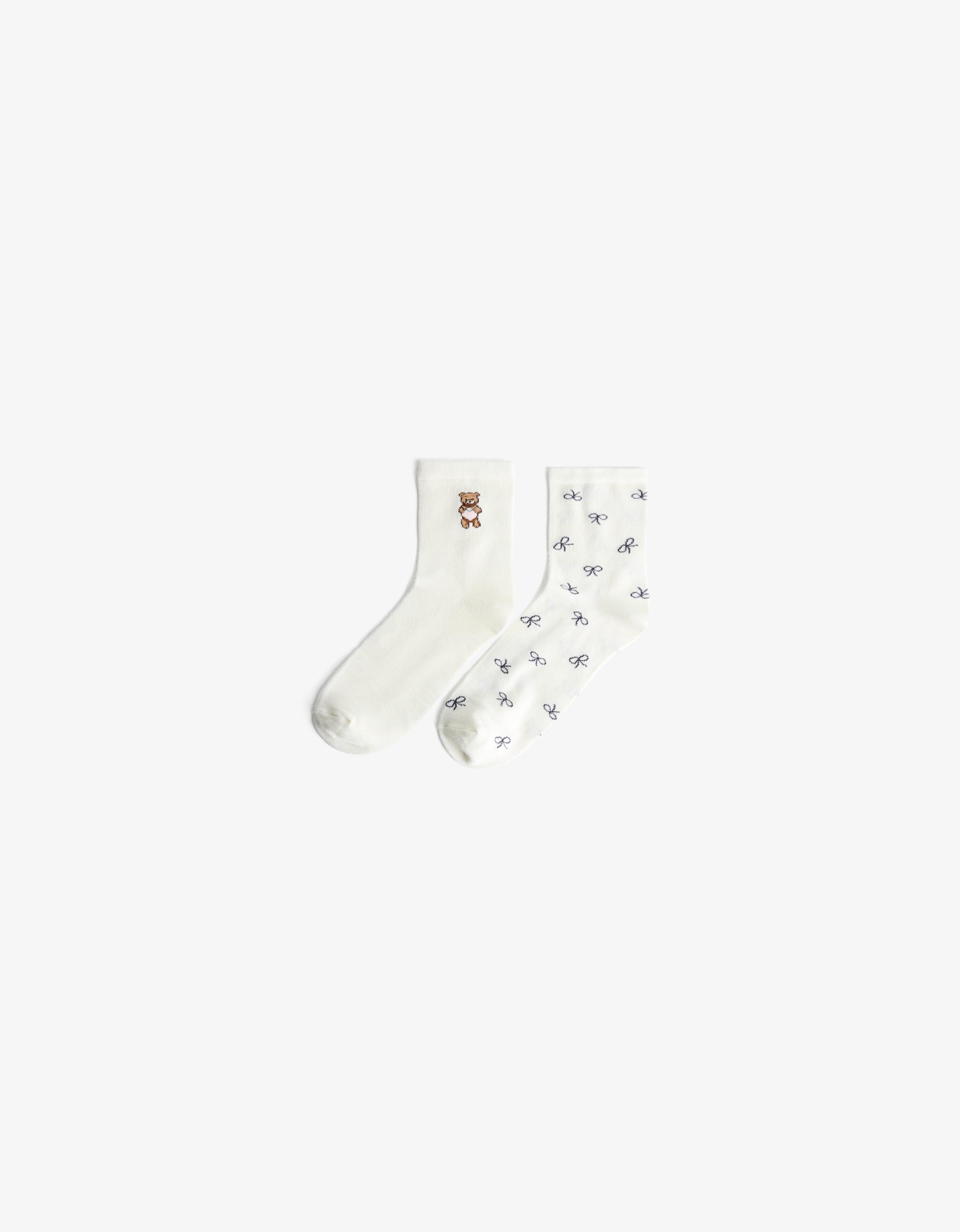 Bershka 2er-Pack Socken Mit Print Damen S Marinenblau