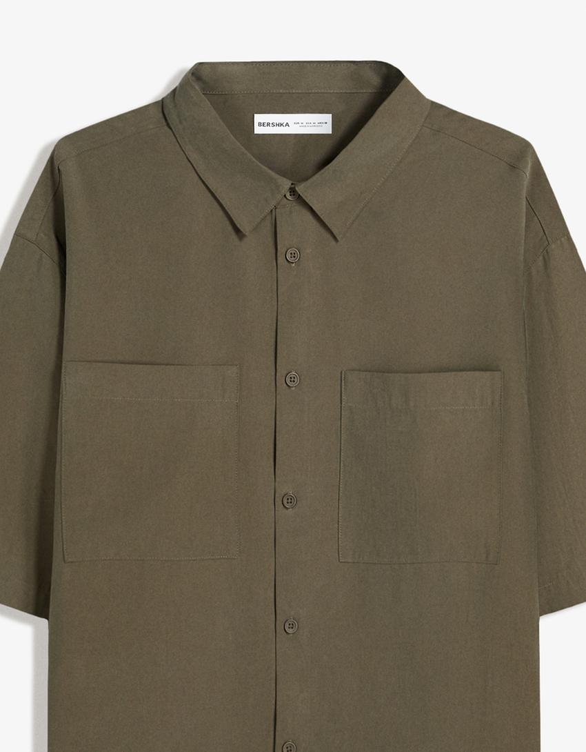 Chemise à manches courtes Boxy fit-Kaki-2
