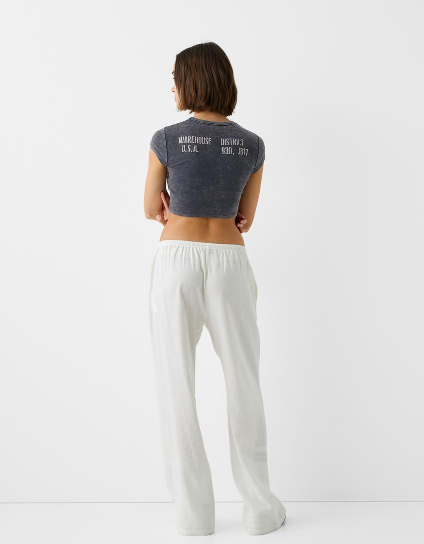 T-shirt manches courtes moulant imprimé-Noir-1