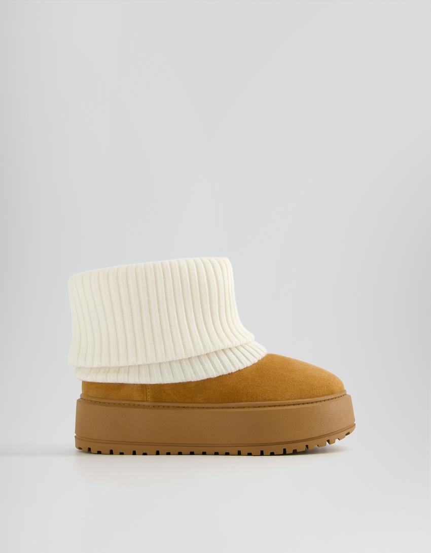 Sock-style platform ankle boots-CAMEL-4