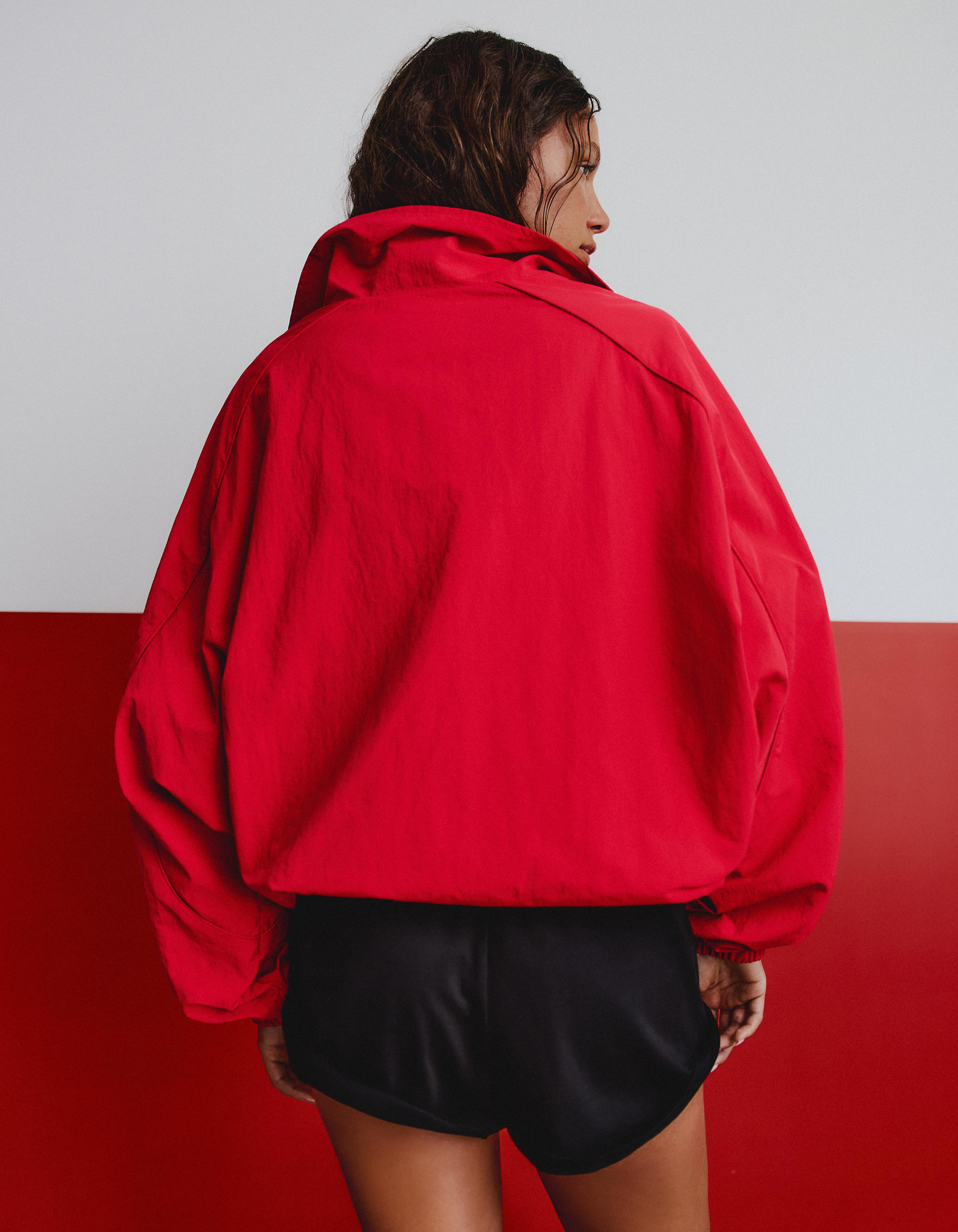 Oversize nylon batwing sleeve jacket — Red
