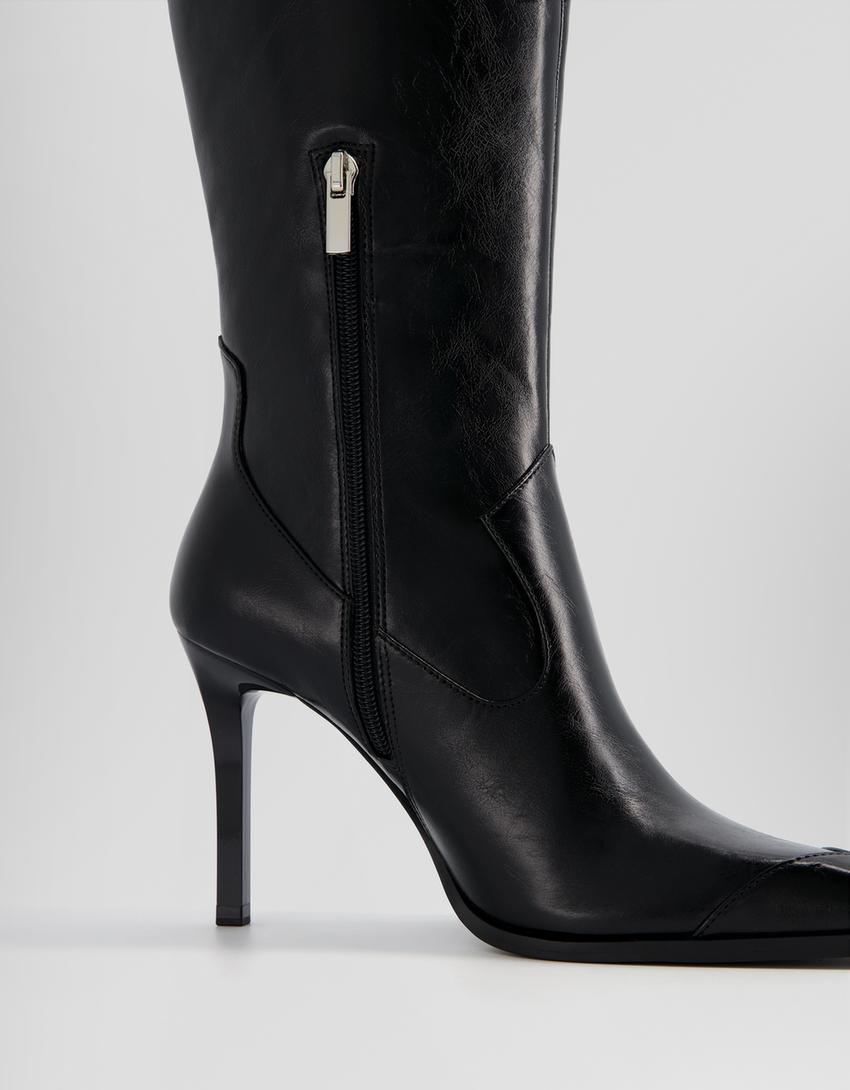 بوت كاوبوي بكعب رفيع وسحّاب-أسود-2