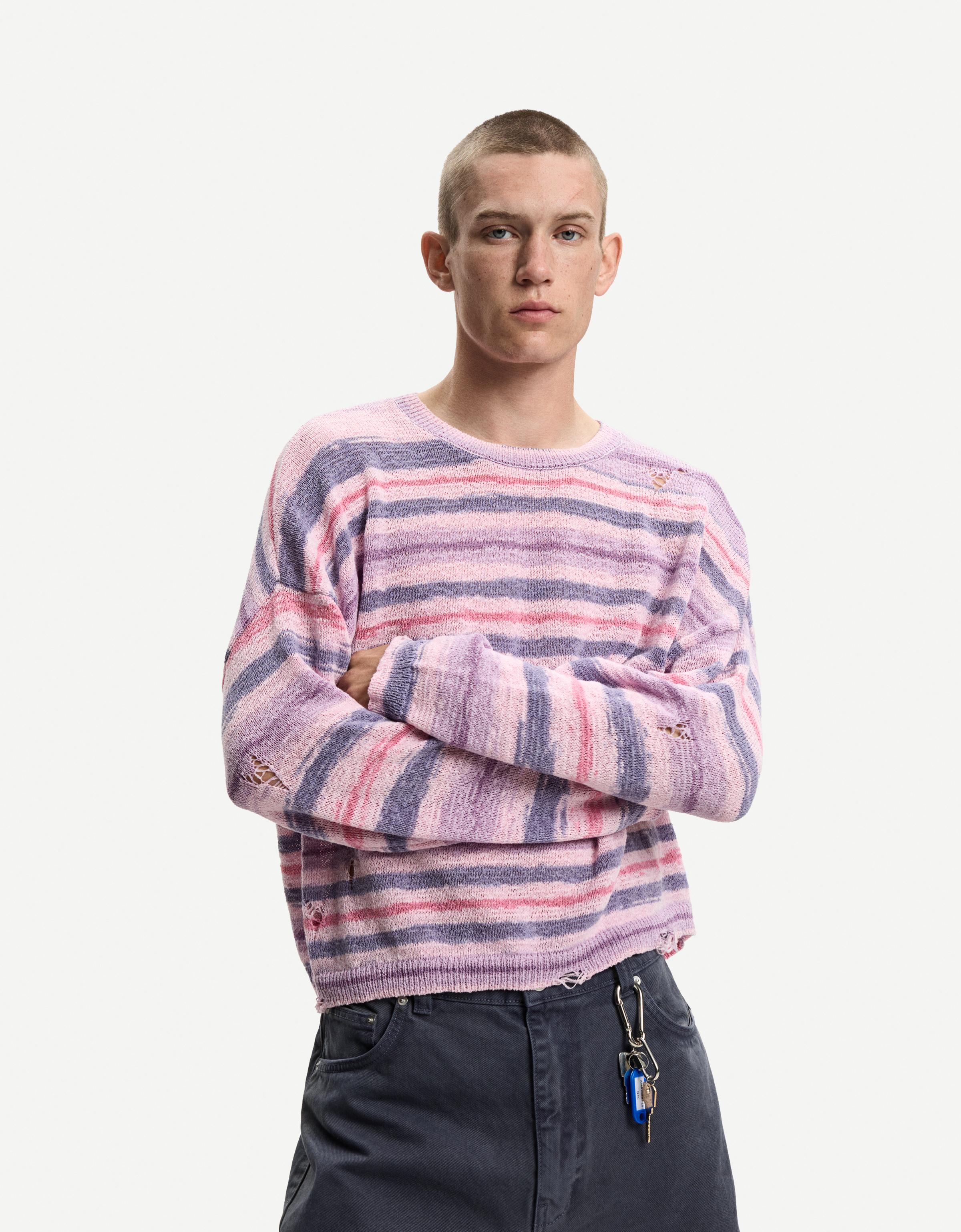 Bershka Pullover Mit Rissen Herren L Violett