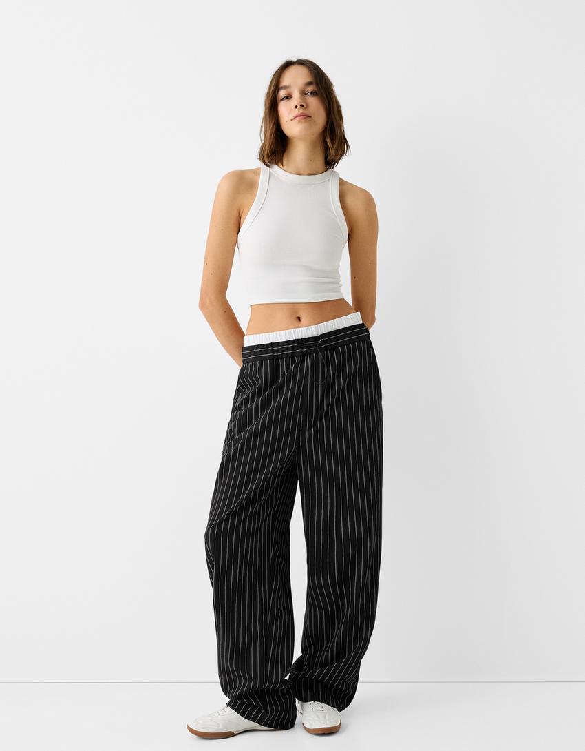 Pantalon balloon rayures tennis-Noir-4
