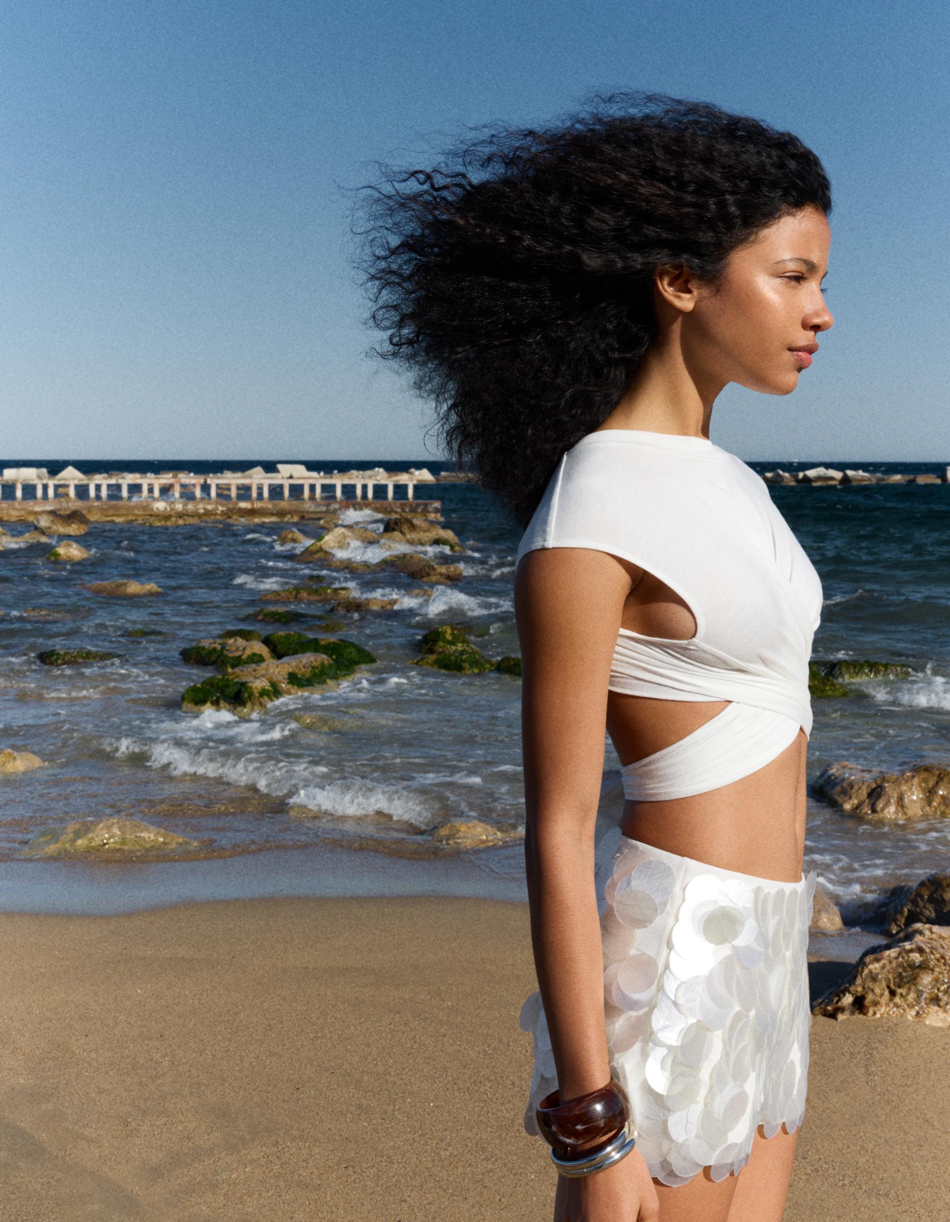Sequinned maxi mini skirt — Off white