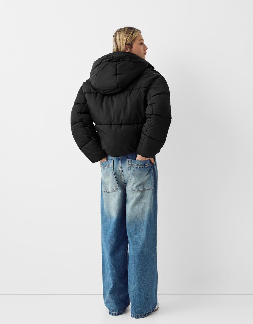 Oversize hooded puffer jacket-Black-1