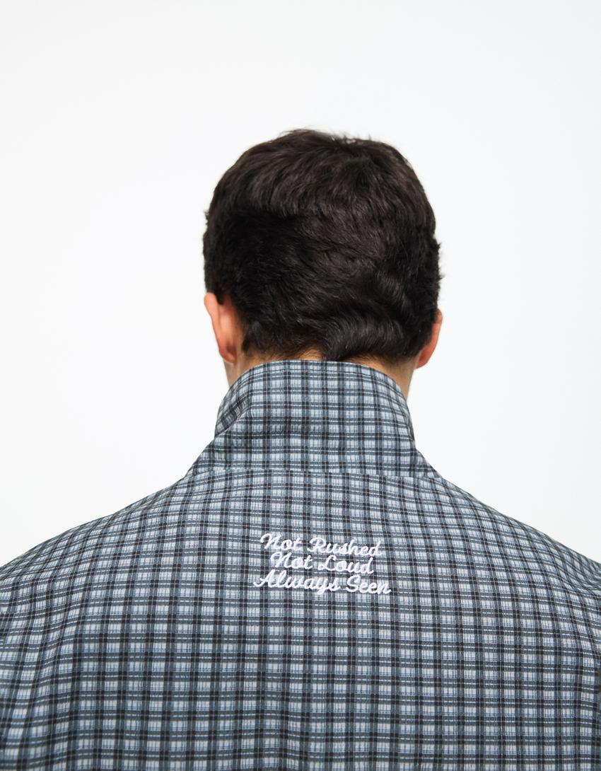 Kareli teknik ceket-Soluk mavi