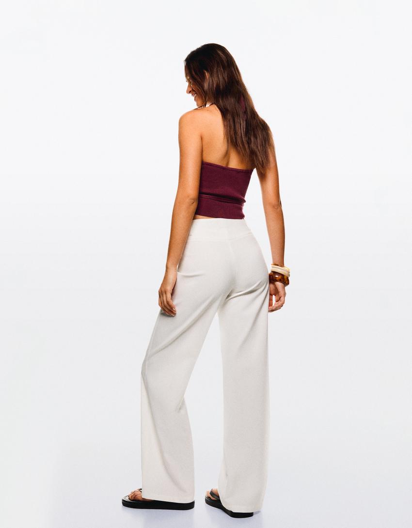 Pantalón wide leg-Blanco-1