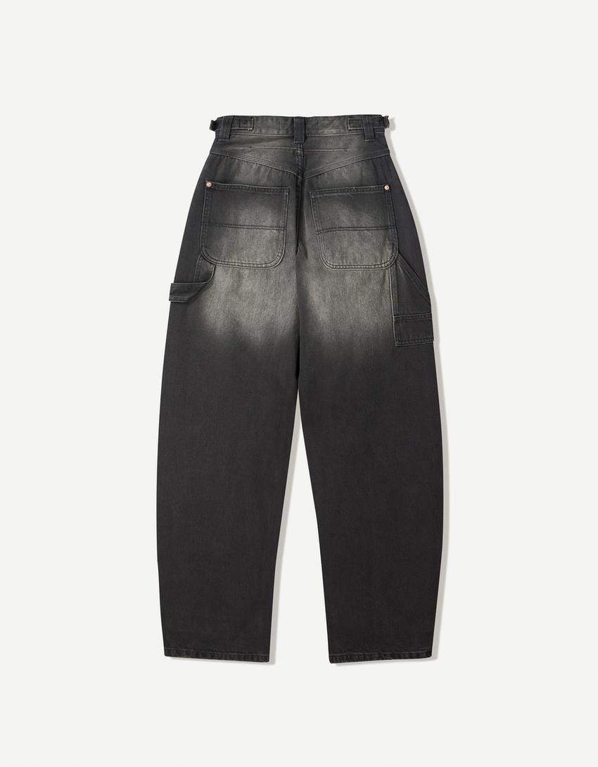 Adjustable balloon fit carpenter jeans-Brown