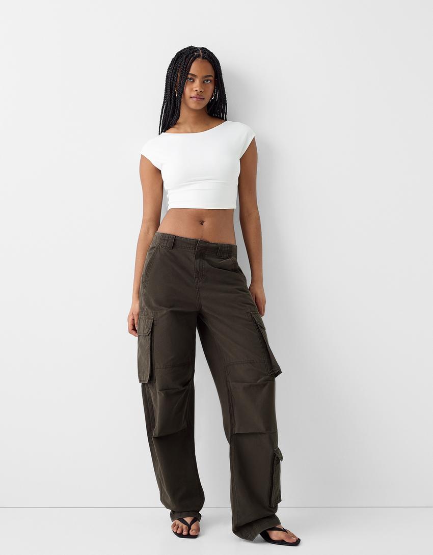 Voluminous multipocket cargo trousers-Khaki