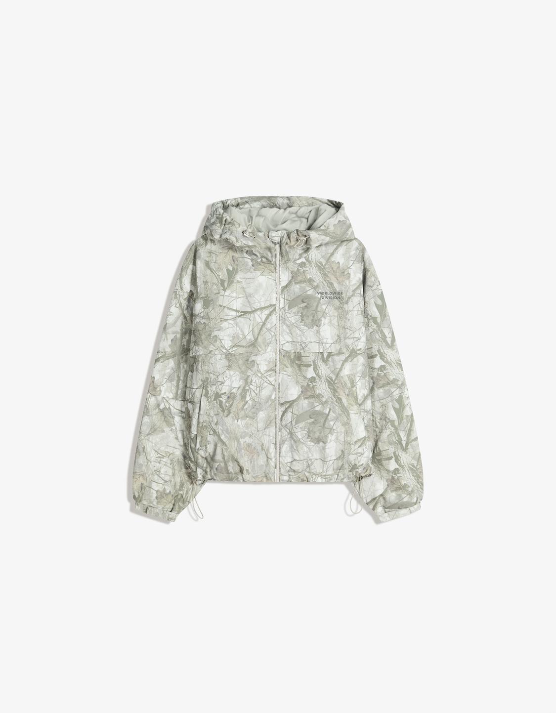 Hooded puffer jacket with print