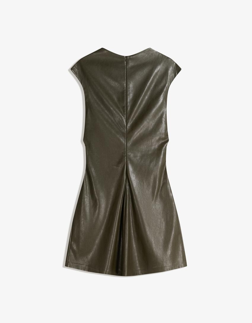 bershka faux leather dress Bershka Faux Leather Lace Up Mini Dress In Black