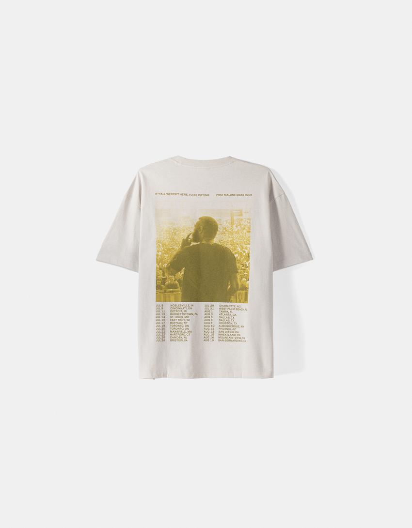 Post Malone print boxy fit short sleeve T-shirt-Camel