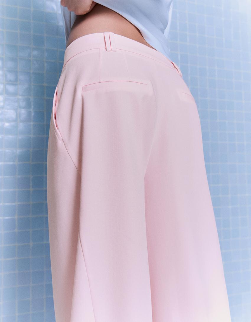 Pantalon volume double tissu-Rose