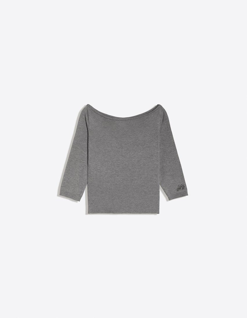 Pullover mit Bateau-Ausschnitt-Grau