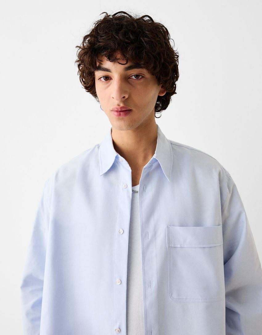 Boxy long sleeve Oxford shirt-Blue