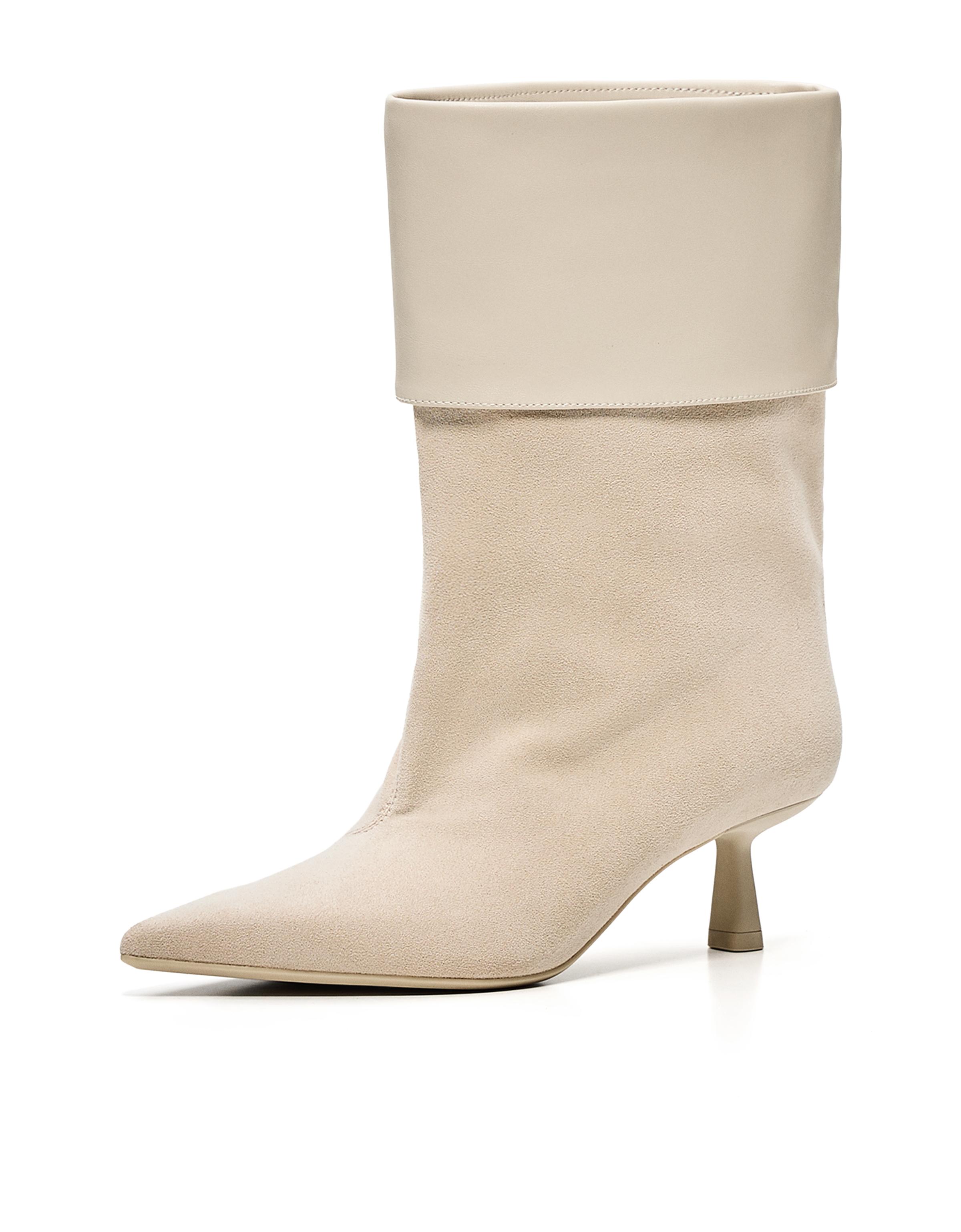 HEELED ANKLE BOOTS WITH TURN-UP DETAIL — ECRU