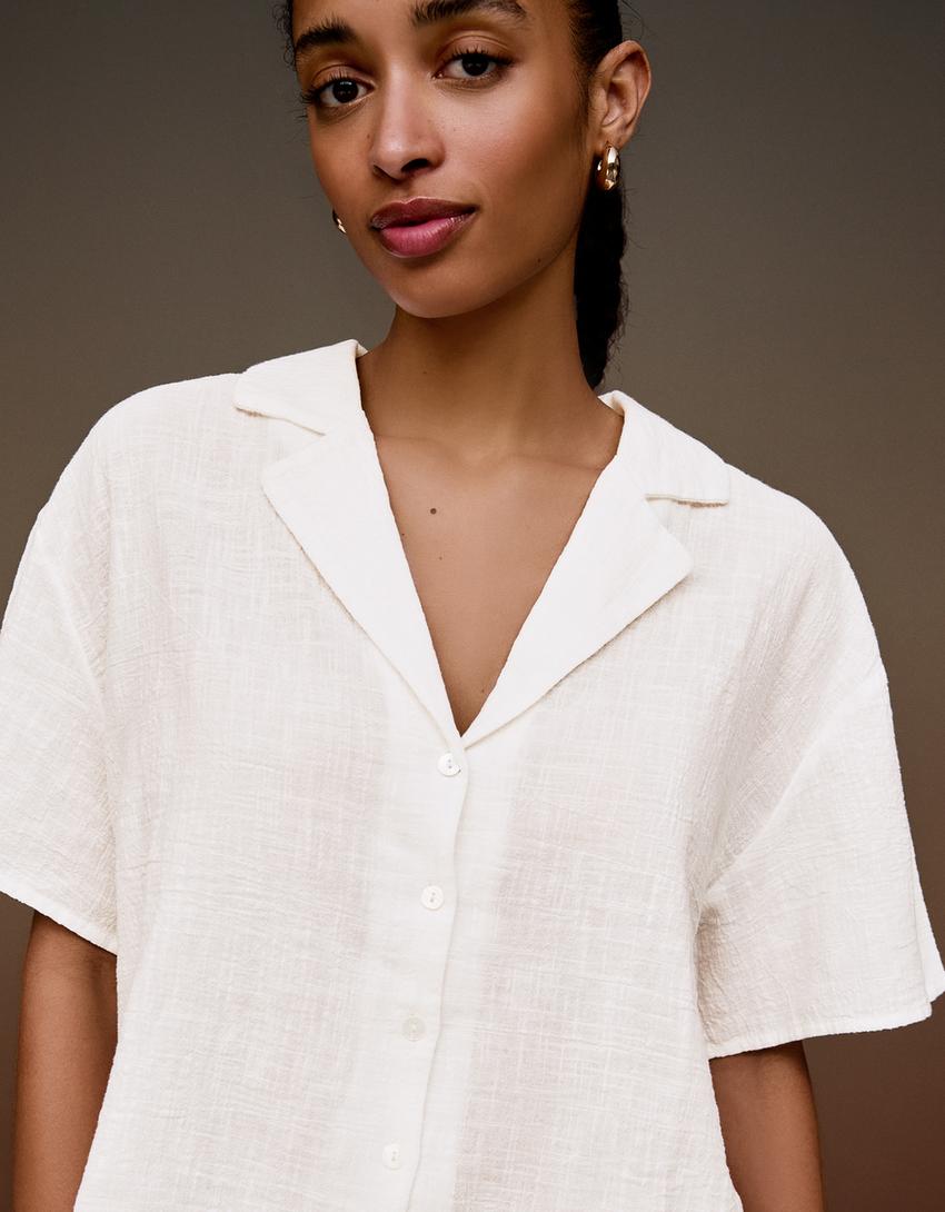 Kurzärmeliges Hemd im Rustikal-Look-Weiss