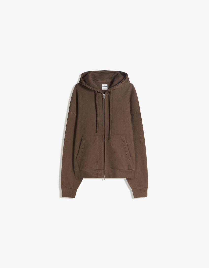 Sudadera cremallera waffle-Marrón