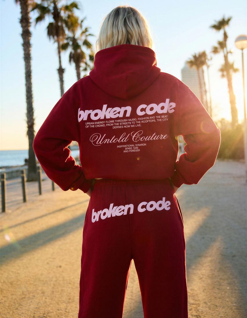 Printed plush wide-leg trousers-Red